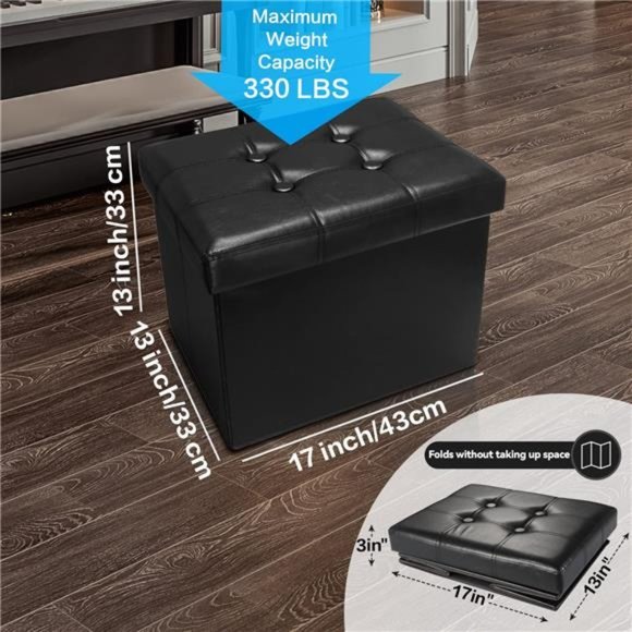 Storage Ottoman Foot Rest Stool, 17 inch Folding Leather Footstool Bench - Picture 3 of 6